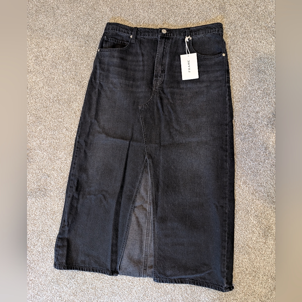 Frame Black Denim Midaxi Skirt Angled Seam Inkwell Midi Skirt Size 30/10